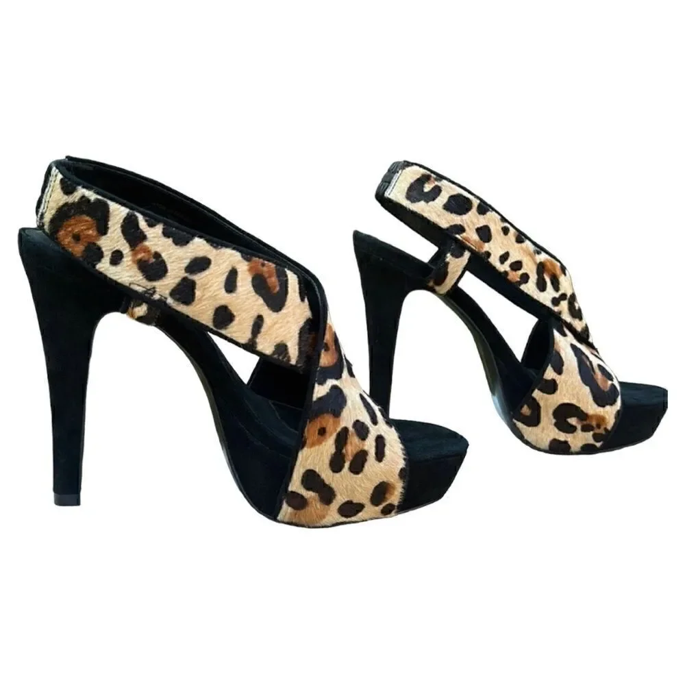 Diane Von Furstenberg Leopard Print Pony Hair Platform Heels – Size 8